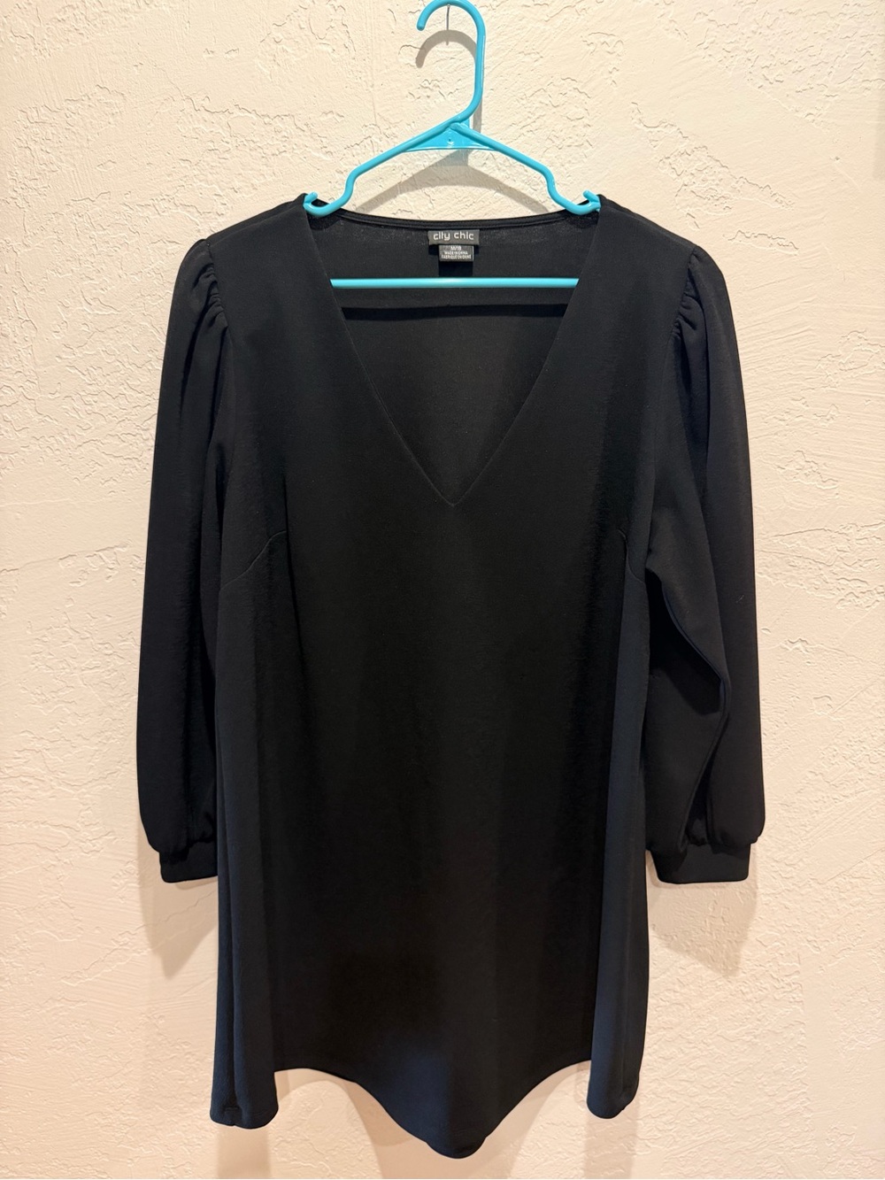 City Chic Black V-Neck Mini Dress with Puff Sleeves